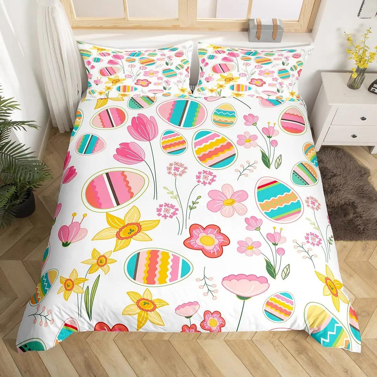 

Kawai Rabit Soft Duvet Cover Adorable Lovely Pet Animal Warm Comforter Cover Boho Floral Easter Egs Beding Set Hapy Easter Gifts for Young Girls Tens 100*200cm Single