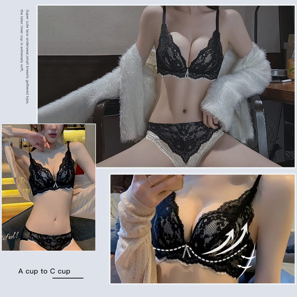 FLYSHION Night High Side Bra and Panty Set Bra, Wireless, Lace, Design,