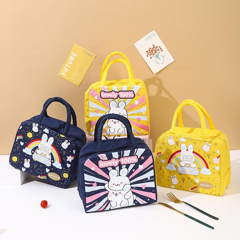 Cute Cartoon Oxford Insulated Lunch Bag For Work And School Pink Astronaut Rabbit