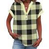Women's Casual Fashion V-Neck Button Plaid Printed Short Sleeve Top