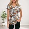 Women Summer T Shirt Orange Peony Print Short Sleeve Tees Casual Printed Tops
