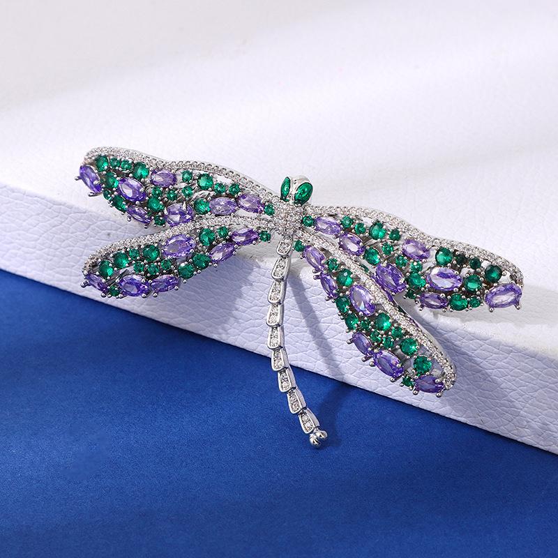 

Атмосферная брошь «Стрекоза», животное, насекомое, нежная булавка с инкрустацией из меди и циркония, женский корсаж для пиджака фиолетовый