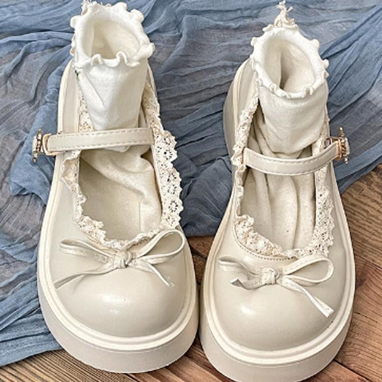 

Lace lace versatile platform small leather shoes women s 2025 new spring and autumn skirt French cute Mary Jane single shoes 40 белый