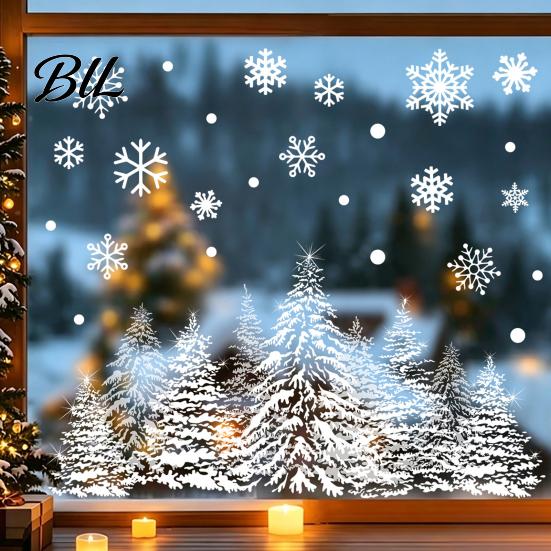 Decorative Window Film Christmas Tree Snowflake Static Sticker, Double-sided Cling Decal, PVC Decals Reusable Glass for Parties Holiday Clings
