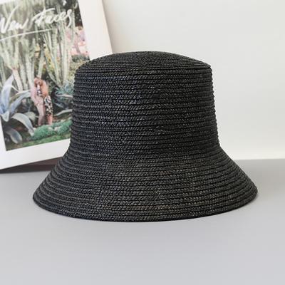 INS Photo Natural Black  Straw Bucket Hats Fashion Beach Hat Summer Women  Lady  Sun Hats