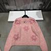 Xiangjia 2025 Floral Knit Round Neck Pullover - Autumn/Winter Loose Long Sleeve Top