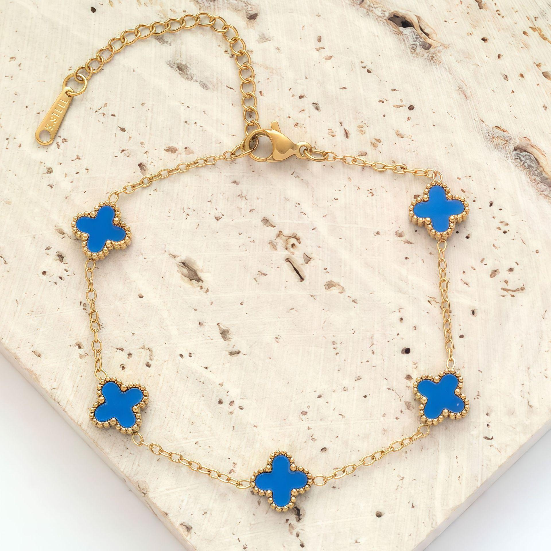 

Браслет «Четырехлистный клевер» 18k Титановая сталь Двусторонний перламутровый браслет Модный и универсальный Высококлассный браслет