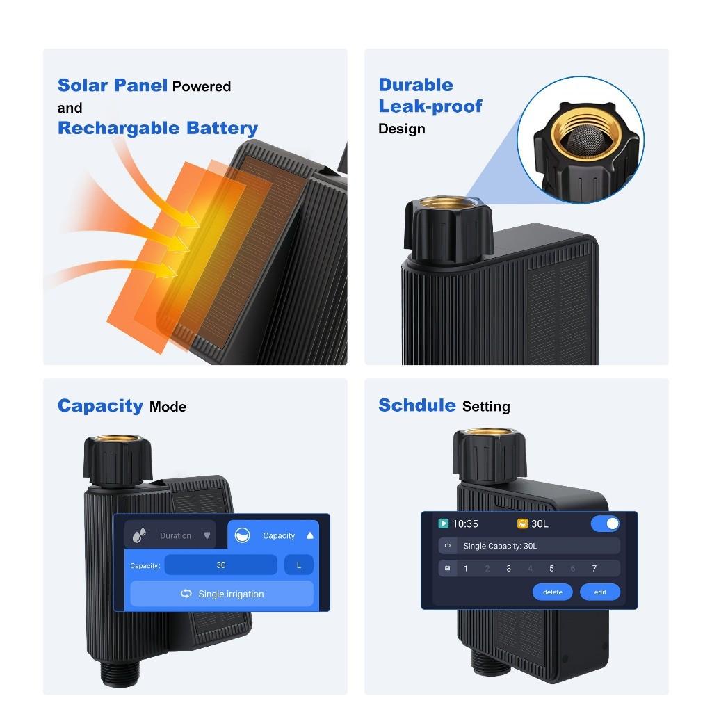Solar Powered Wifi Hose Faucet Timer with Brass Inlet Wi-Fi Programmable Sprinkler Timer Smart Watering Timer