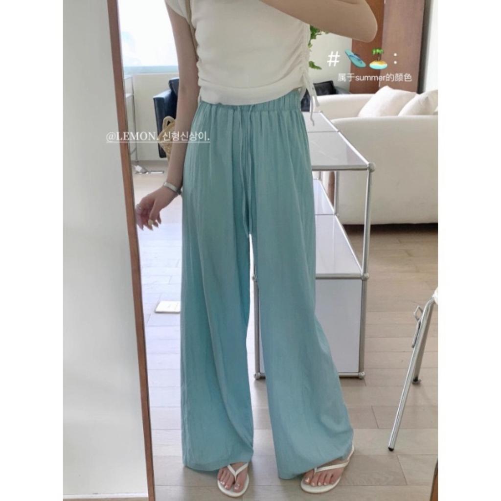 Women's High Waist Wide Leg Straight Long Ice Silk Loose Fit Casual Pants Trousers