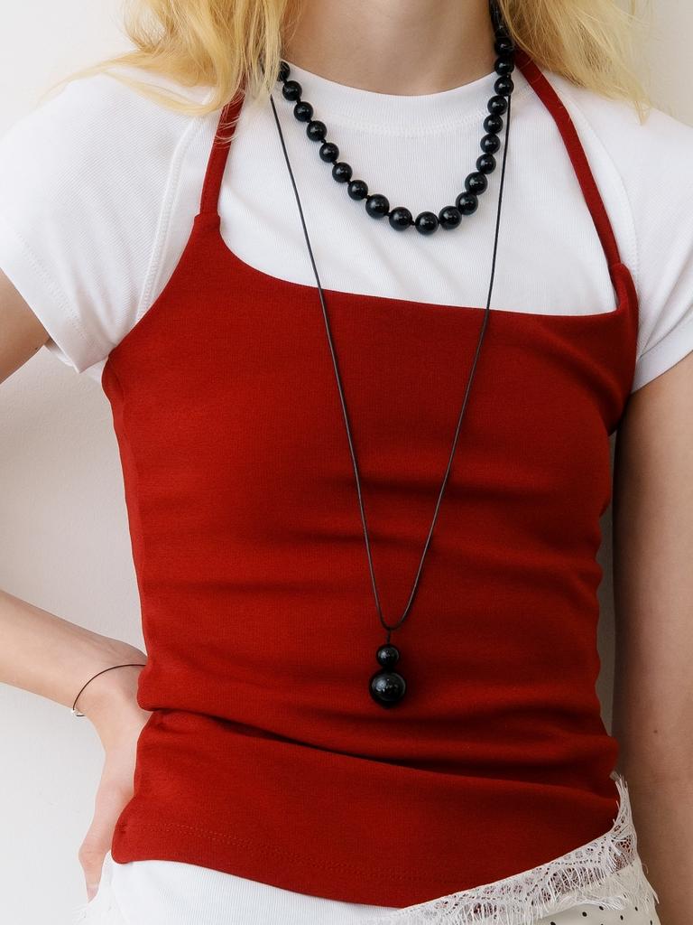 Love Me Monster Two Ball Onyx Long Strap Necklace (L261Mnk180)