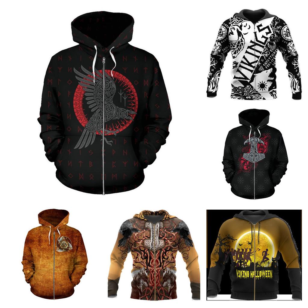 Tattoo Printed Sweatshirt Zipper Hooded Sweatshirt