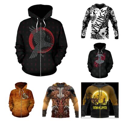 Tattoo Printed Sweatshirt Zipper Hooded Sweatshirt