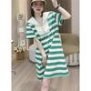 Striped Summer Short Sleeve Belly Covering Dress Loose Fit Casual Lightweight Women's Fashion