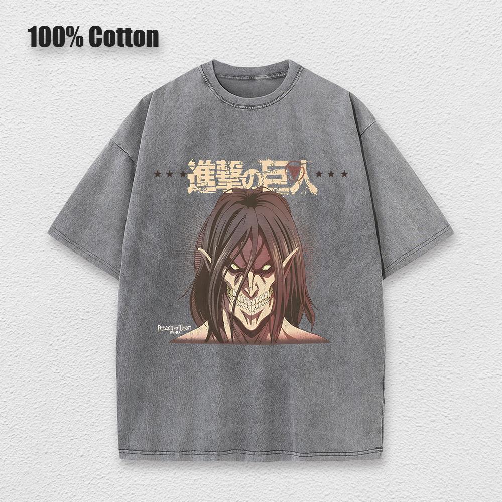 Anime Attack on Titan Syre T-skjorte Bomull Kort Ermet Trykt Streetwear Vintage Vasket T-skjorter Menn Harajuku Manga Grafisk