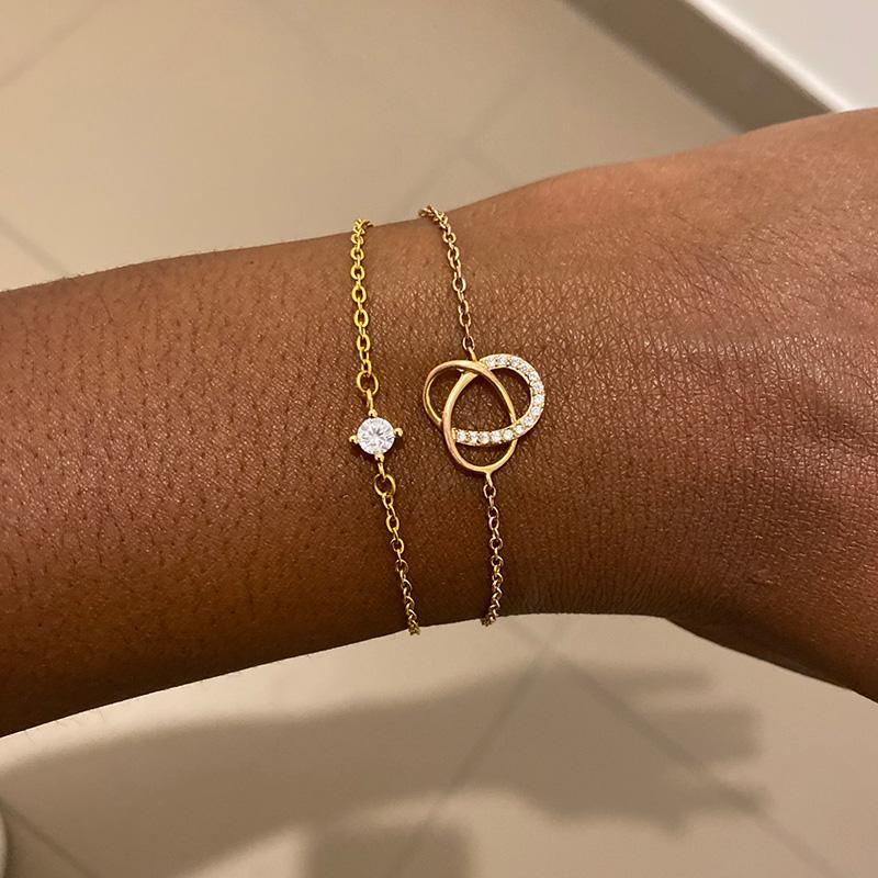 Single Zircon Circle Bead Bracelets For Women Stainless Steel Bracelet Summer Jewelry Couple Friends Accessories Gift