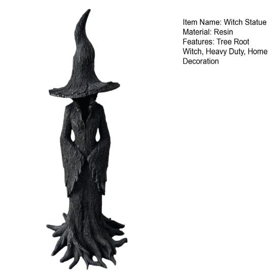 Halloween Tree Root Witch Statue Spooky Black Witch Figurine Resin