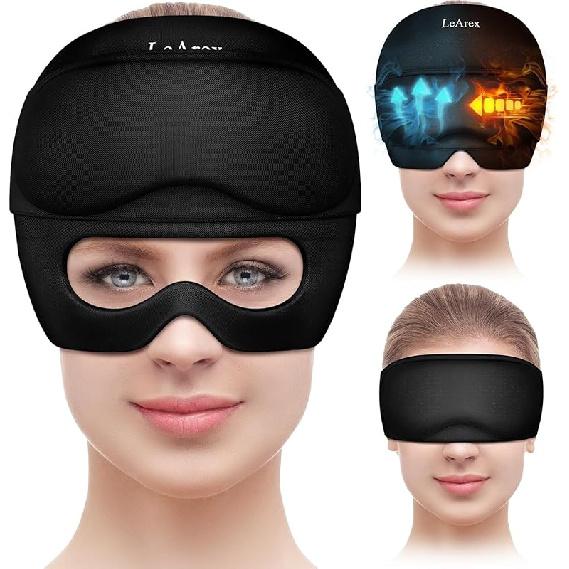 Migraine Relief Cap with Gel Eye Mask, Headache Relief Cap Ice Head Wrap Hot and Cold Therapy Hat, Migraine Cap Gel Cap for Headache Puffy Eyes Sinus