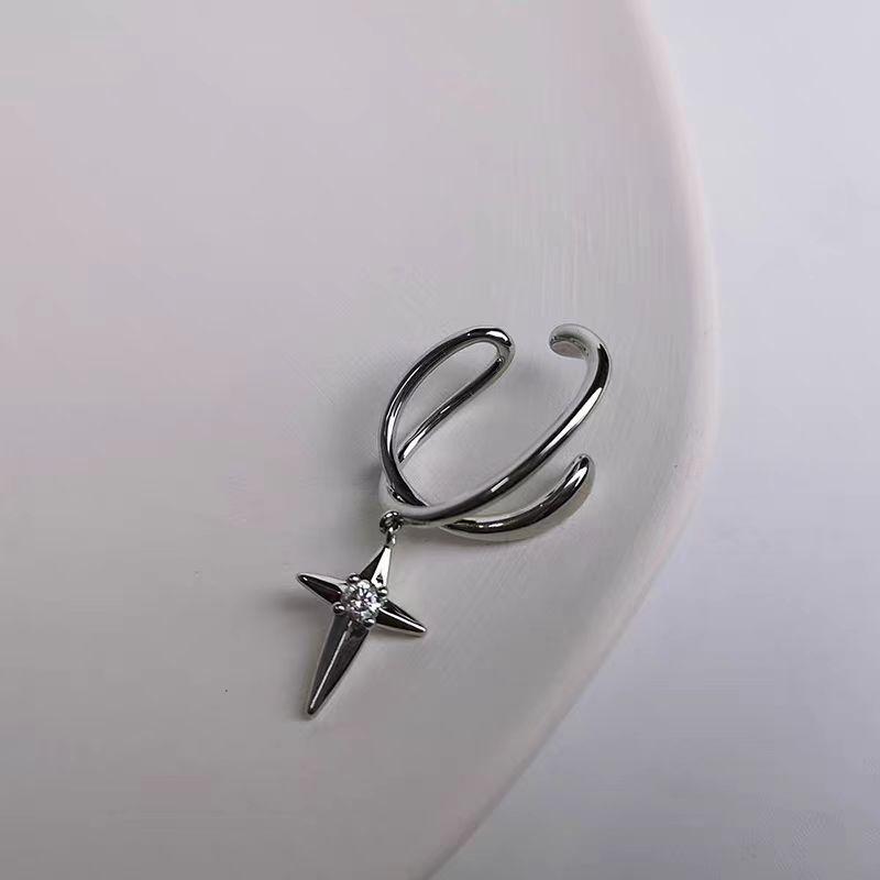 Silver Cross Star Ear Clip No Ear Piercing Ear Bone Clip Sweet Cool Spice Girl Wind Earrings