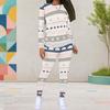 Women Plus Size Cream White Printed Round Neck Long Sleeve Top And Fitted Pants Two Piece Set