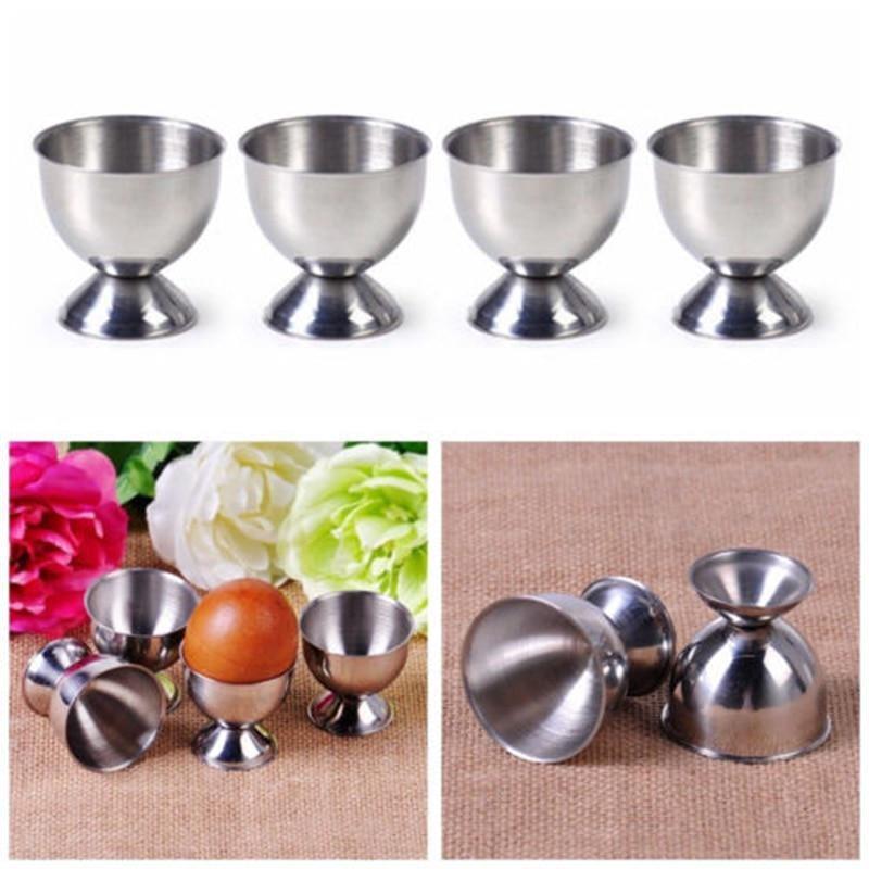 2pcs Stainless Steel Egg Cups Holder Soft Stand for Boiled Tabletop Cup Kitchen Tool Set Round Silver Eggs Cup Holder