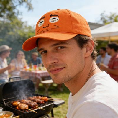 Beznamiętna Pomarańczowa Twarz Kapelusz Golfowy z Przedłużanym Daszkiem Regulowane Dopasowanie Czapka Baseballowa Wzór Kreskówkowy Casualowy Kapelusz Outdoorowy