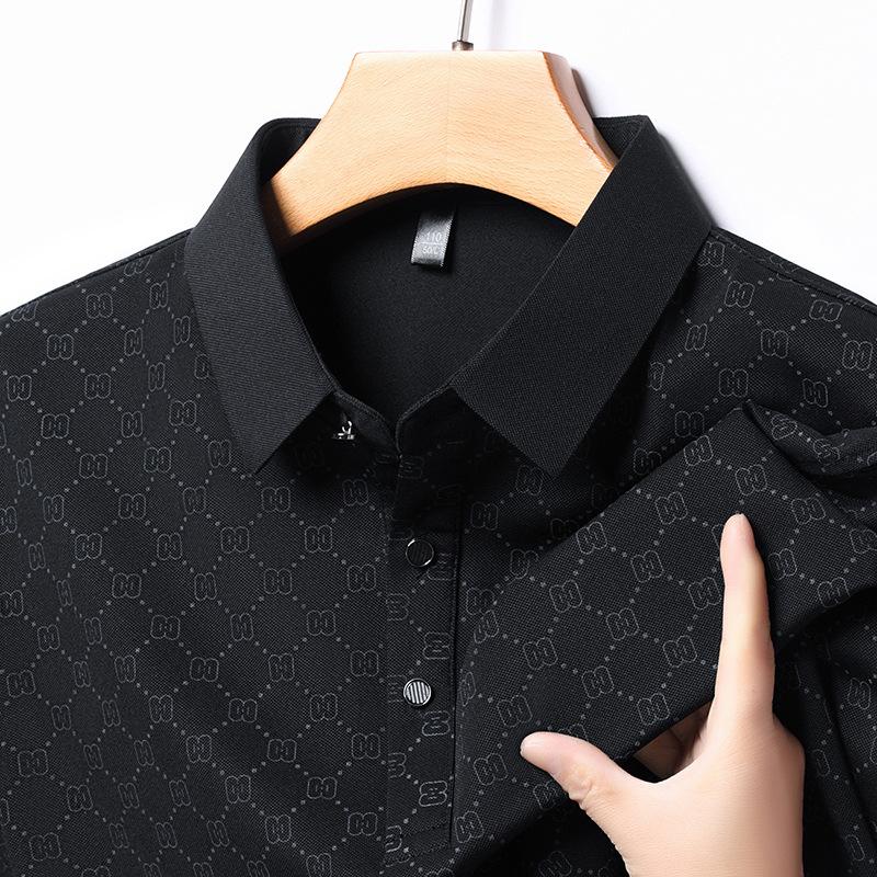 Ice Silk Short-Sleeved Polo Shirt Men'S High-End Trend Printed Thin Lapel Men'S T-Shirt Polo Shirt