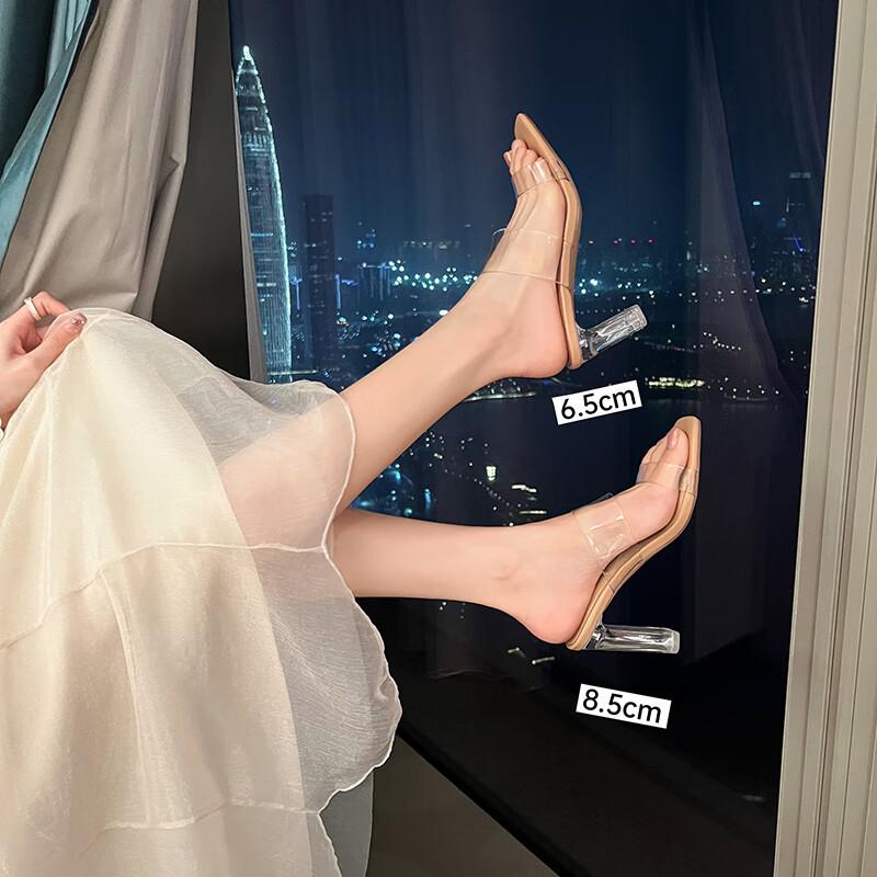 Transparent open-toed high-heeled shoes for women in the summer of 2025, new fashion square head, versatile word with fairy style sandals for women