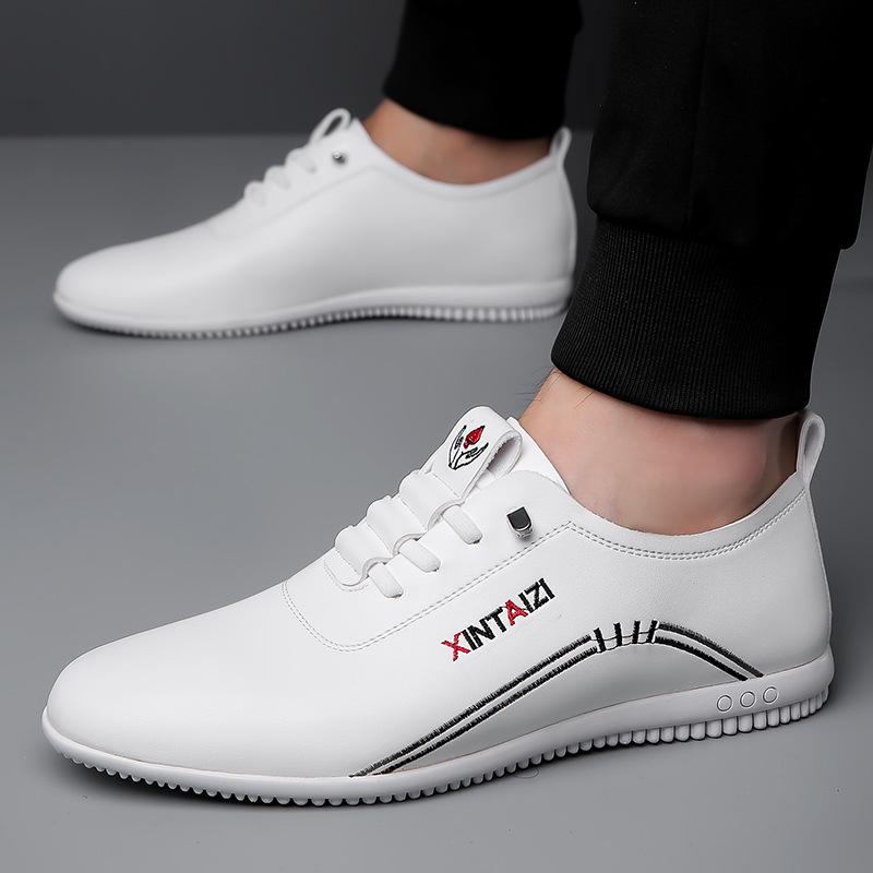 Men's White Leather Slip-On Casual Business Driving Shoes