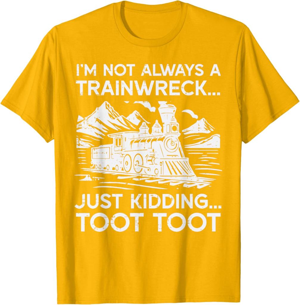 Trainwreck Funny Saying Locomotive Graphic Tee Casual Short Sleeve Cotton TShirt for Men Women