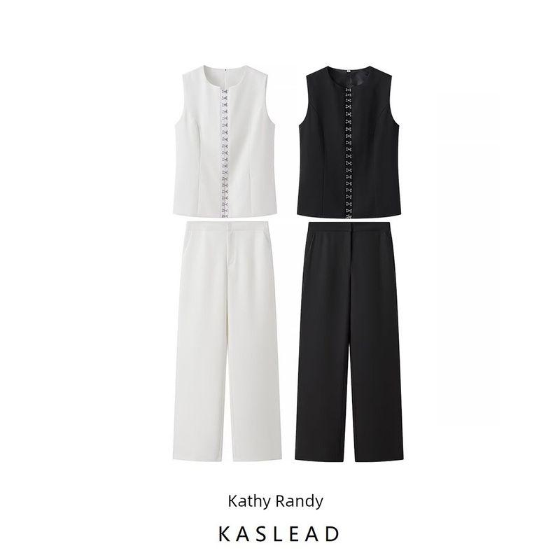 Kaslead New Arrival Women's Clothing Fashion Style Fashion Minimalist Round Neck Sleeveless Vest Top Casual Pants Suit