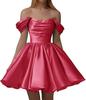 European and American one-word shoulder dress new satin short pleated dance wedding party dress daily dress