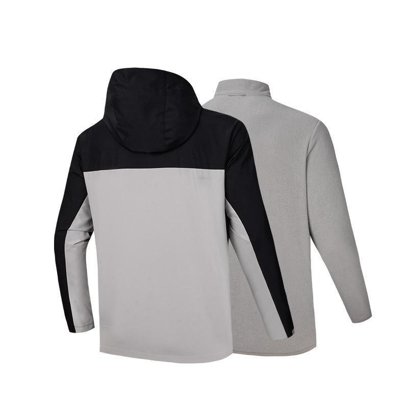 Anta Comfortable Casual Color Block Logo Zip-Up Hoodie Jacket Men jackets Ash-Gray Basic-Black 952447601-3