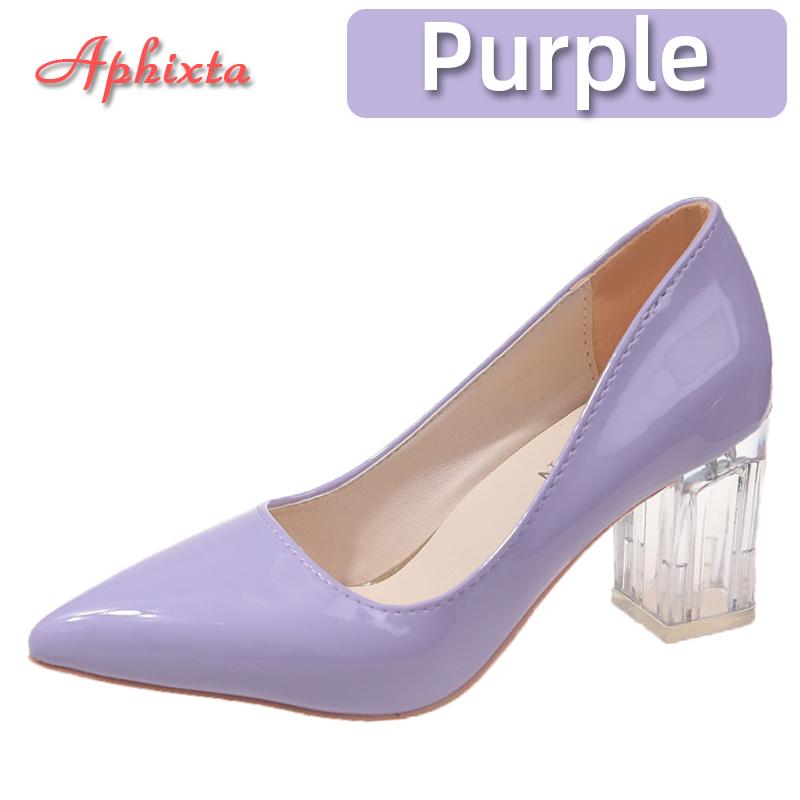 Fashion Aphixta 7cm High Heels Women Lady Orange Leather Pumps Female Wedding Green Transparent Shoes Drop Shipping Plus Size  30-50