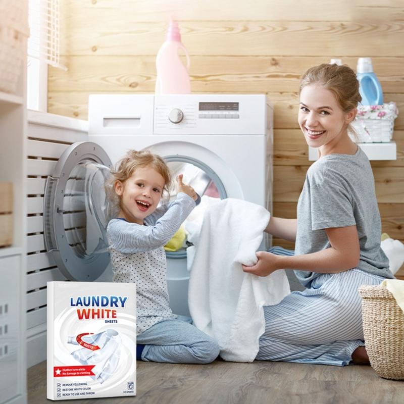 Pack of 10 Powerful Laundry Whitener Sheets Eliminate Yellowing Restoring Brightness Multiple Fabric