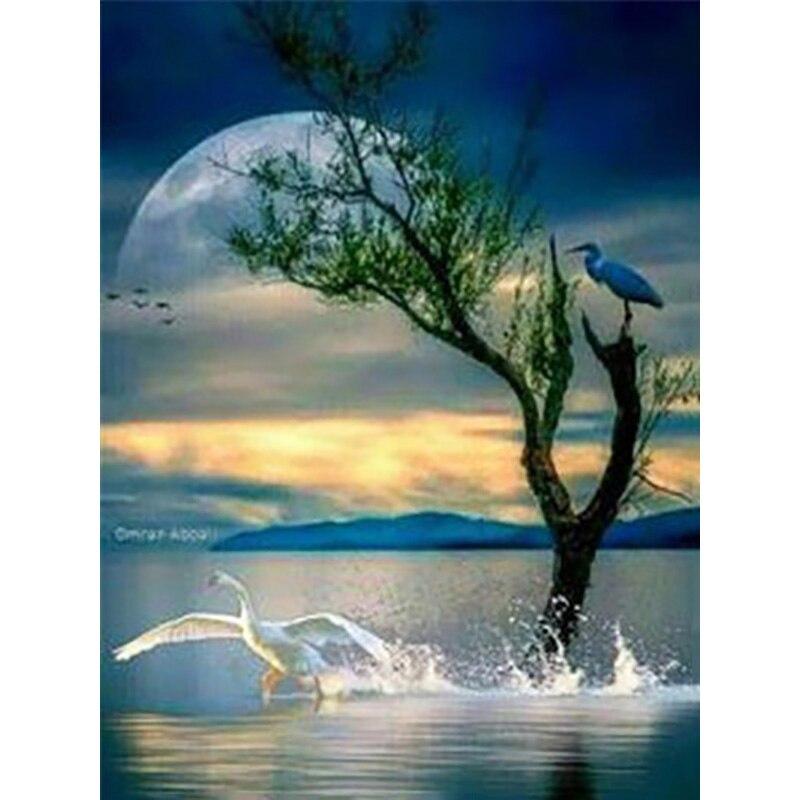5D DIY Diamond Painting Moonlight  Diamond Embroidery Moonscape Cross Stitch Full Round Drill Home Decor Manual Art Gift