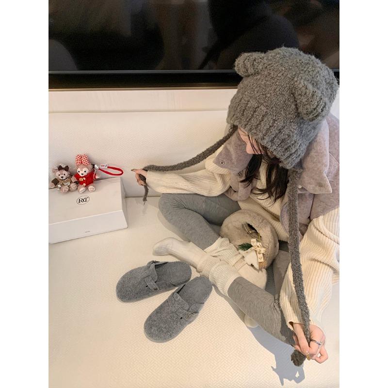 [] Two Versions~ Warm Inner Height Increase Mao Mao Single Shoes Women's Bag Head Half Slippers