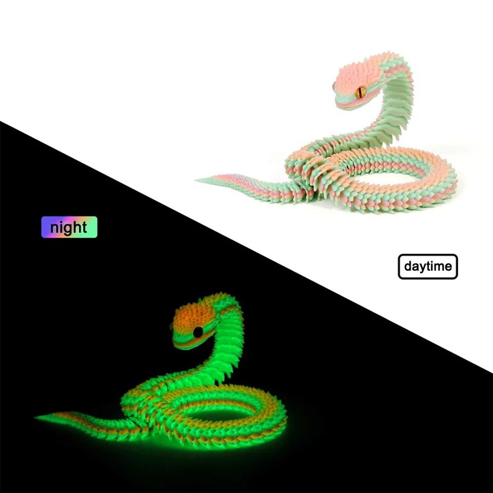 30cm 3D Printed Snake  Luminous Movable Joint Simulation Snake Figurine Multicolor 3D Printing Model Snake Ornament Creative Home Office Desktop Decor