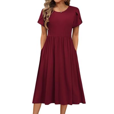 Vestidos Midi de Verano para Mujer de Manga Corta con Corte en A Vestido Casual tipo Camiseta Ligero Vestido de Playa con Bolsillos