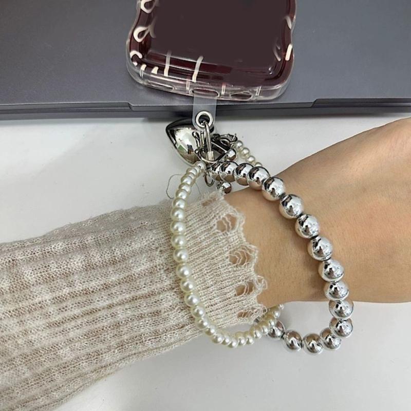 Pingente de Coração Contas Feito à Mão Multiuso Pérolas Alça de Celular Acessório Elegante Portátil para Decoração Fashion