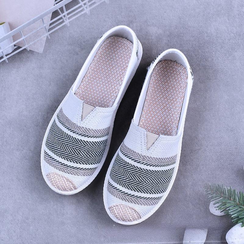 Letnie damskie wygodne wygodne czeskie wsuwane leniwe buty damskie płaskie wsuwane mokasyny z płóciennym paskiem