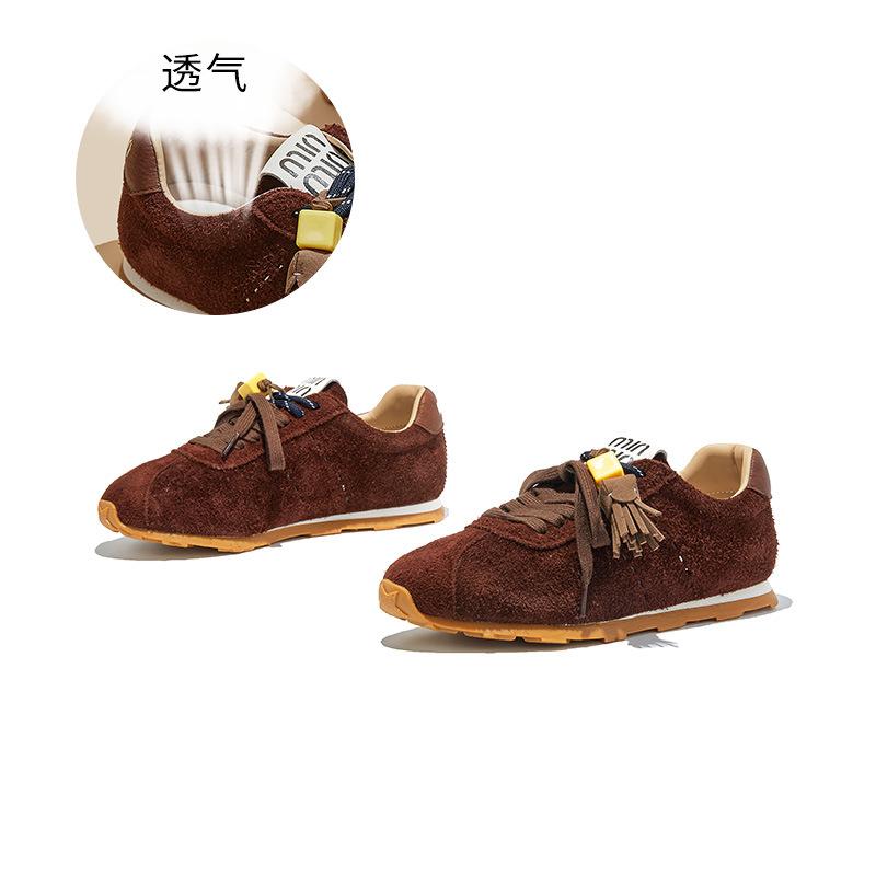The First Layer of Cowhide German Training Shoes Women's 2025 Autumn New Flat-bottomed Versatile Forrest Gump Shoes Casual Pair of Shoelaces Sport