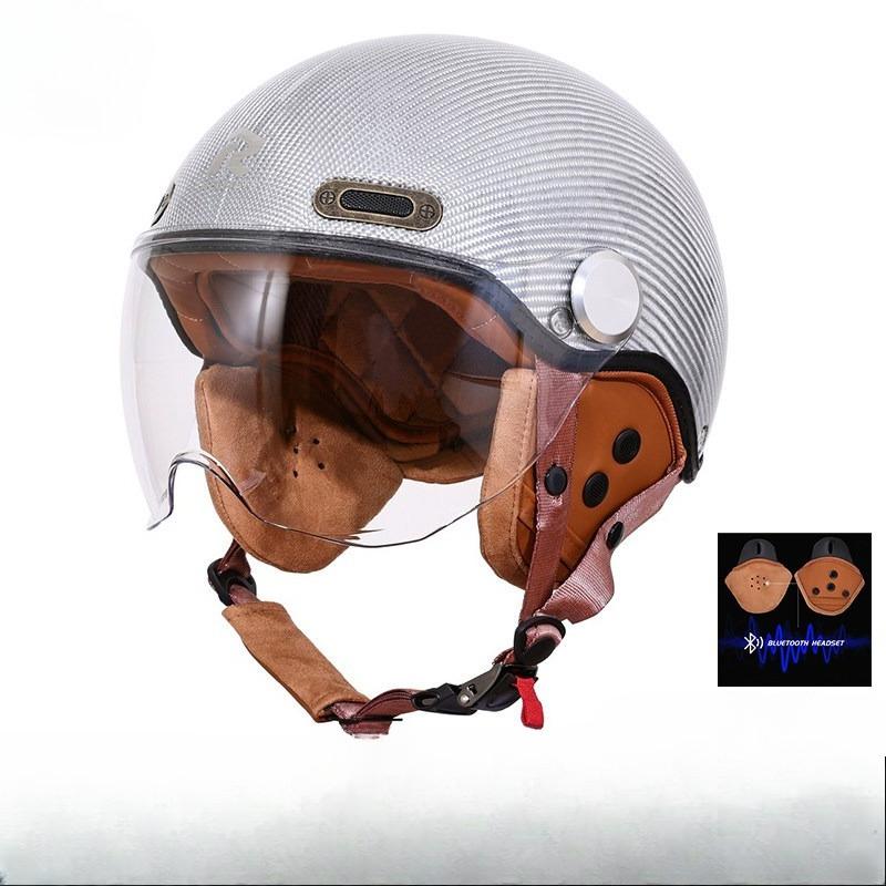 Carbon Brazing Three-Quarter Helmet Men And Women Winter Warm Retro Cruise Helmet Electric Motorcycle 3C Certified Half Helmet