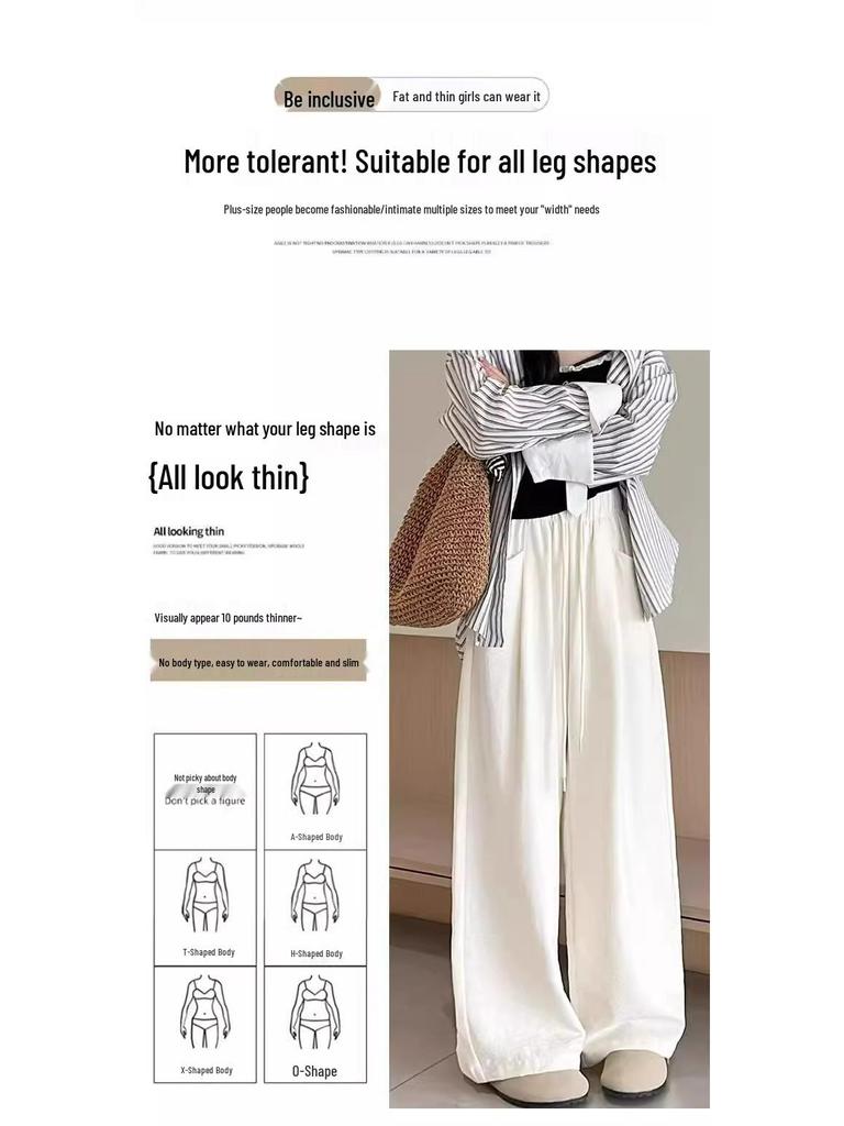 2025 Women's Blue Glutinous Rice Lazy Loose Wide-Leg Pants: Petite, Slimming, Summer Drape Design