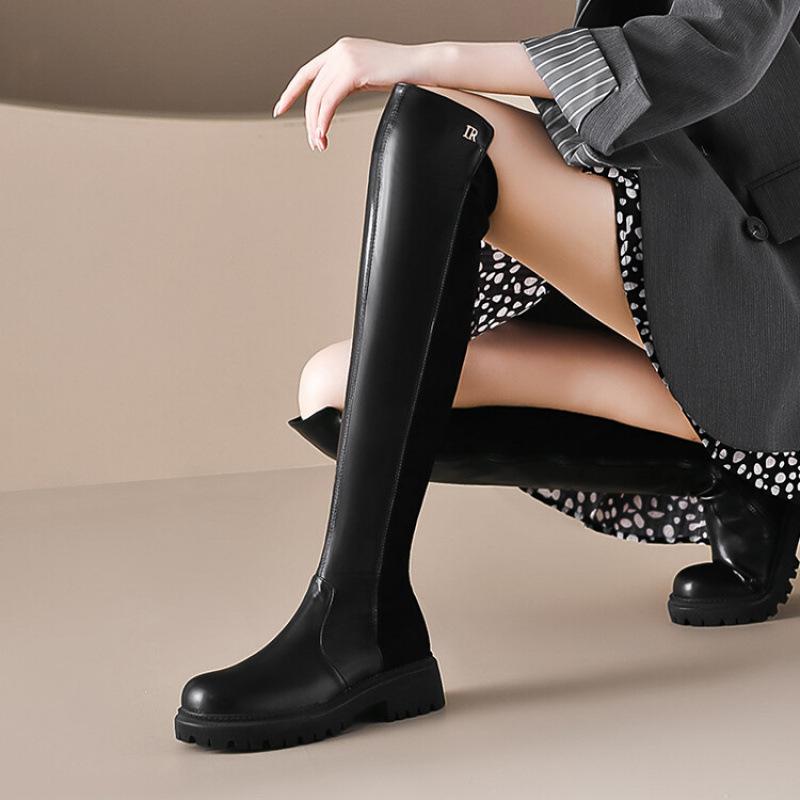 Autumn and winter European and American large-size women's boots thick-soled non-slip medium heel comfortable square heel knee boots women's new wome