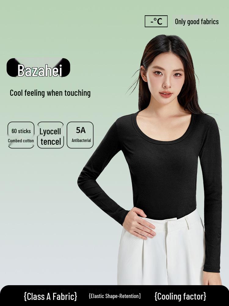 

Women s Spring/Summer Slim Fit Long Sleeve T-Shirt - High Elastic, Breathable, Solid Color Base Layer Top XXL (130-150 jin)