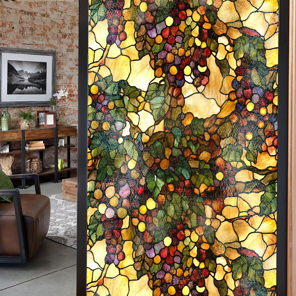 Double-sided Colored Window Privacy Film, Stained Glass Decorative Static Cling, Removable Laser Sun Blocking Vinyl Covering