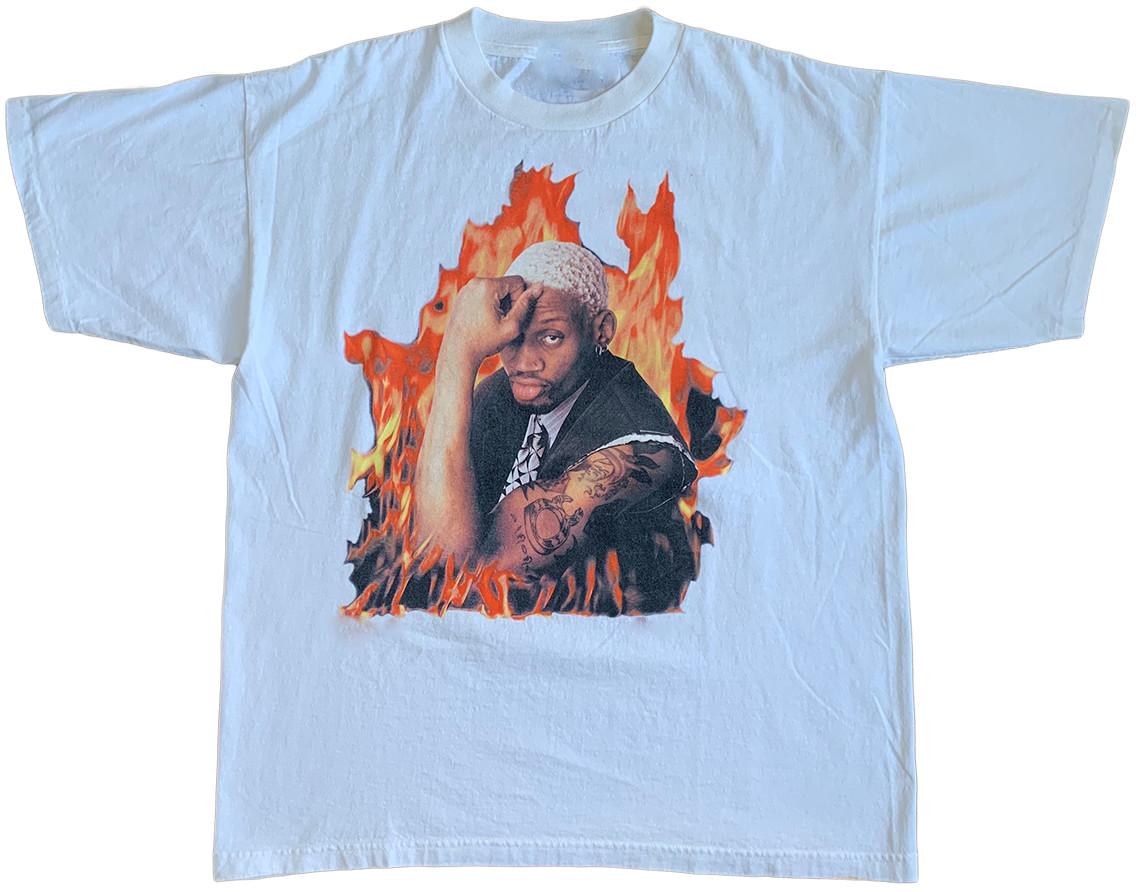 

Vintage 1996 Dennis Rodman Fire White Men S-234XL T-shirt A101 L
