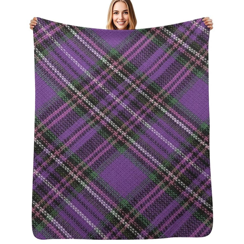 Pretty Purple Plaid Throw Blanket Shaggy Furry Soft Blanket for Bedroom Living Room