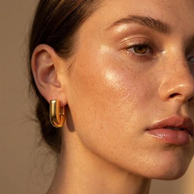 Vintage Gold Color Chunky U-shape Hoop Earrings for Women Minimalist Gold Plated Huggie Jewelry Party Wedding Daily Wear Gift