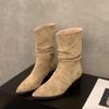 High Heel Pointed Suede Khaki Thin French Small Short Boots Women's Shoes 2025 New Stacking Boots Spring and Autumn Single Boots